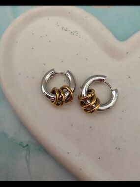 Two-Tone Silver and Gold Hoop Earrings. Stainless Steel